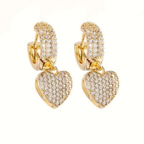 Beautiful Gold Diamond Heart Earrings - Picture 6 of 6